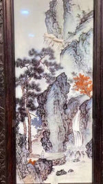 將圖片載入圖庫檢視器 Y1090003紅木雕花透雕老框鑲雙面瓷板畫屏風
